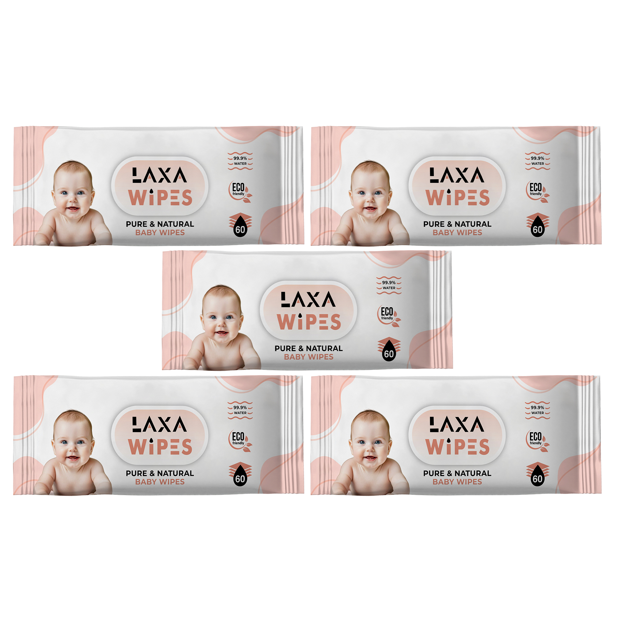 LaxaWipes Original Baby Wipes, 99.9% Water Based Wipes, Unscented & Hypoallergenic for Sensitive Skin, Diaper Wipe, 300 count (5 packs)